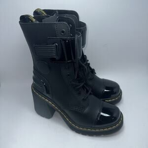 New Dr. Martens Gaya 10i Women’s Size 7 Strap Black Patent Leather Heeled Boots